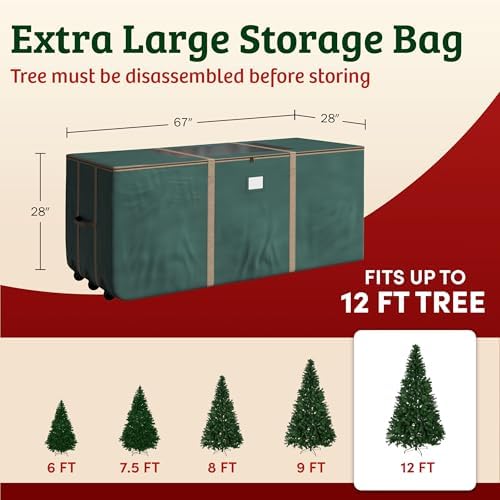 Elf Stor Christmas Tree Storage Bag with Wheels, Green, 67” x 28” x 24”