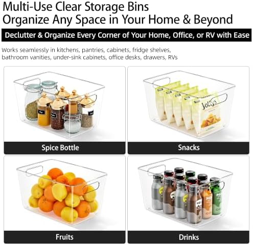 HOYOJA 10 Pack Clear Plastic Storage Bins Pantry Organizers Bin with Handle