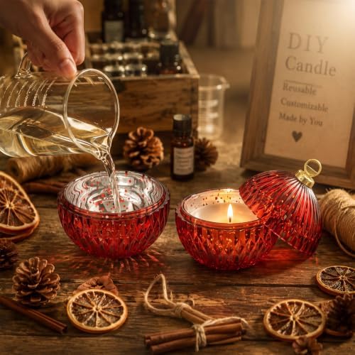 4 Pack 4'' Glass Christmas Candle Jars for Candle Making, Red