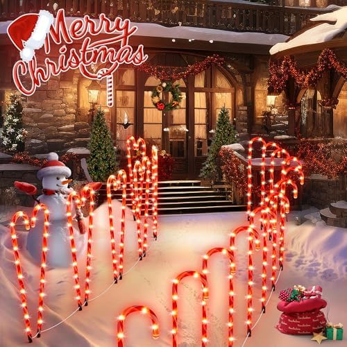 COOLWUFAN 24Pcs 28" Christmas Candy Cane Pathway Marker Lights