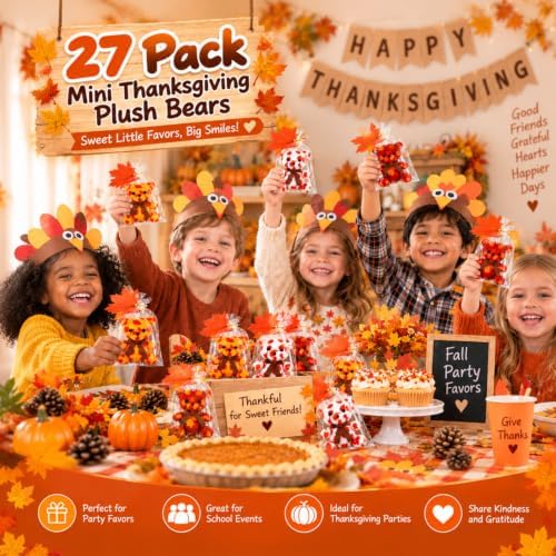 27 Pack Fall Thanksgiving Party Favors for Kids Mini Plush Bears Classroom