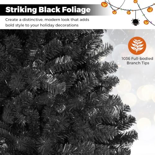 Happygrill 6FT Artificial Christmas Tree with Sturdy Metal Stand, Unlit Halloween Tree with 1036 Branch Tips PVC Needles, Black