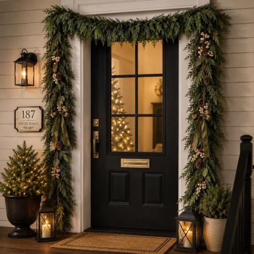 15FT Christmas Cedar Garland Real Touch Greenery for Mantle Decor