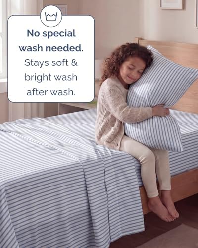 Twin Size 3 Piece Sheet Set - Breathable & Cooling Sheets - Blue Stripes