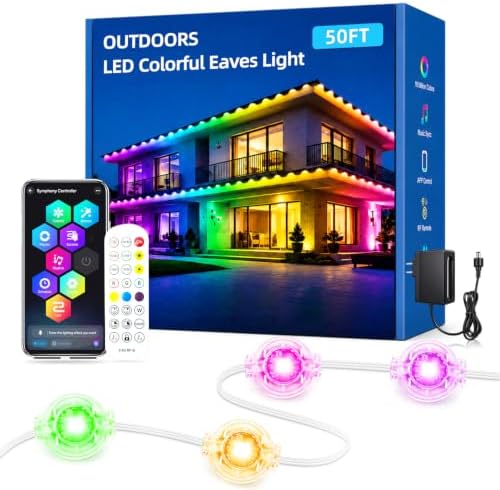 Permanent Outdoor Lights for House 50ft RGB+IC Smart Eave Lights,IP67 Waterproof LED Outdoor Lights with App and Remote Control for Christmas, Halloween, Daily, Party