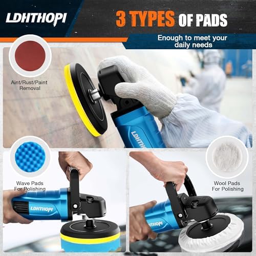 LDHTHOPI Buffer Polisher, 1800W 6 inch/7 inch Rotary Buffer Polisher Waxer, 2026 Upgraded 750-3100RPM Car Buffers and Polishers with 6 Variable Speeds, for Car, Boat, Furniture, Floor