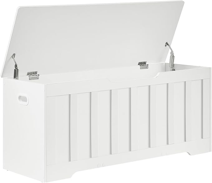 VANKILEY 43.3" Storage Chest Extra Large,Storage Trunk with 2 Safety Hinges,Wooden Storage Bench,Shoe Bench,43.3x15.7x19.1 Inch,Easy Assembly,Storage Bench for Bedroom,Living Room,entryway(White)