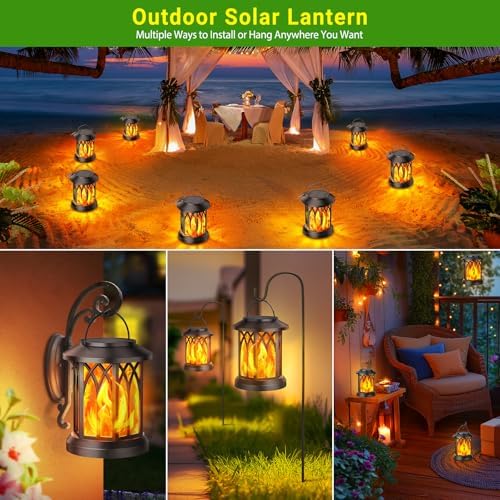KOOPER Hanging Solar Lights Lantern Outdoor, Flickering Flames Solar Outdoor Lights, Solar Lanterns Outdoor Waterproof with Bigger Panel, Lanterns Decorative Outdoor for Yard Garden Decor, 2 Pack