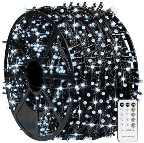 TW SHINE Christmas String Lights, 1000 LED 328FT Christmas Lights Plug in with 8 Modes, Remote Waterproof Lights Outdoor Indoor Decorations for Xmas Party Yard Decor, White