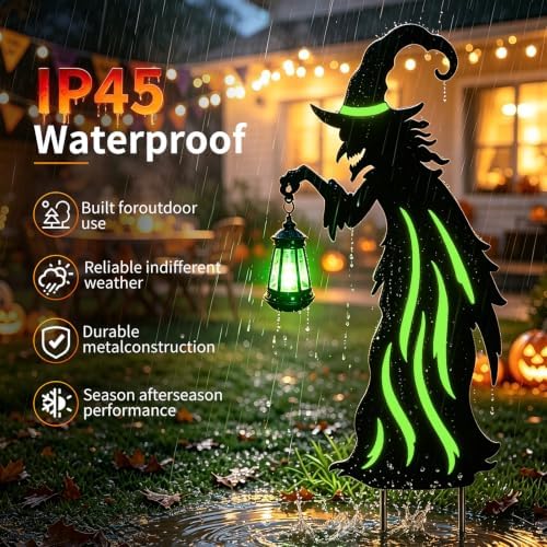 Halloween Decorations Outdoor Metal Witch Garden Stakes with Solar Lights