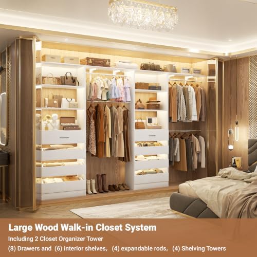 Aheaplus Closet System, Wood Closet Organizer System with 8 Drawers &4 Rods