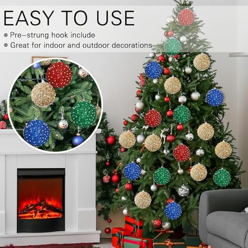 Lyrow 24 Pcs 4" Christmas Ball, Red,Blue,Green,Gold