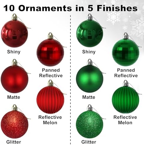 Red & Green 3.2" Large Christmas Balls - Christmas Tree Decoration Ornaments Shatterproof Hanging Balls for Birthday Halloween Holiday Wedding Decorations Set of 10pcs