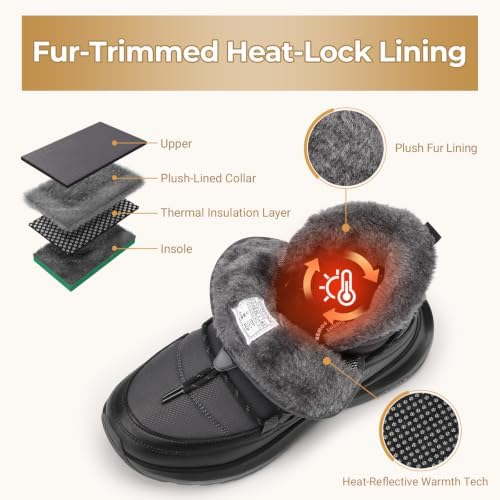 FitVille Wide Width Snow Boots for Women Slip On Fur Lined Ankle Booties