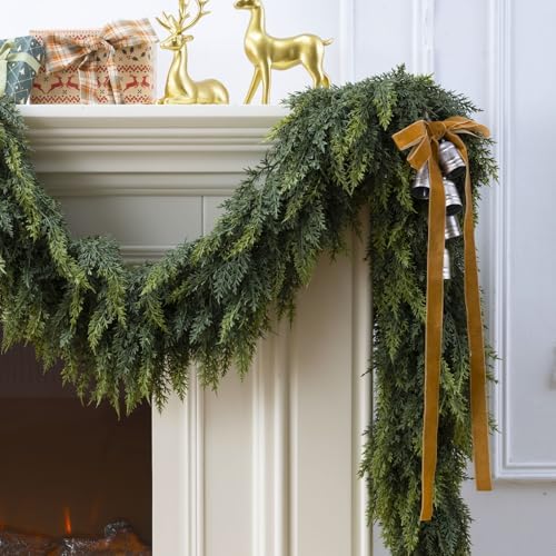 9Ft Christmas Garland,Real Touch Cedar Garland,Realistic Faux Pine Garlands