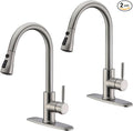 WEWE Kitchen Faucet with Pull Down Sprayer, Brushed Nickel Kitchen Sink Faucet Fits 1 or 3-Hole Kitchen Sinks, Single Handle Premium Stainless Steel, Suitable for RV, Farmhouse, Bar (Set of 2)