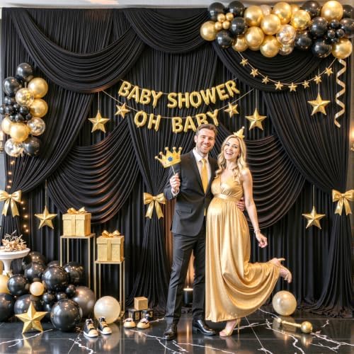 Black Backdrop Curtain for Parties Wrinkle Free Black Photo Curtains Backdrop Drapes Fabric Decoration for Birthday Party Wedding 5ft x 8ft,2 Panels