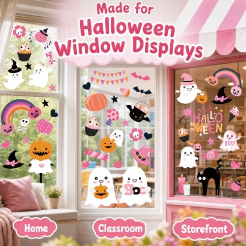 Pink Halloween Window Clings Stickers Decor for Kids Cute Decal Decorations