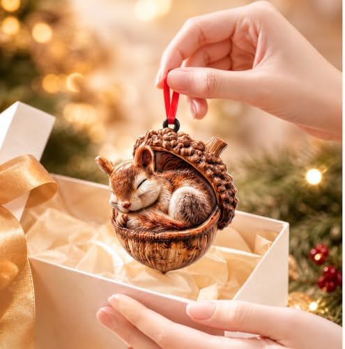 Squirrel Ornament, 3D Animal Ornaments for Christmas Tree, Squirrel Gifts Squirrel Ornaments for Christmas Tree, Woodland Christmas Ornaments,Home, Party Decor, Cozy Forest Theme Collection
