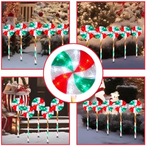 BRIGHTDECK 5 Pack Solar Christmas Pathway Lights, Lollipop Stakes