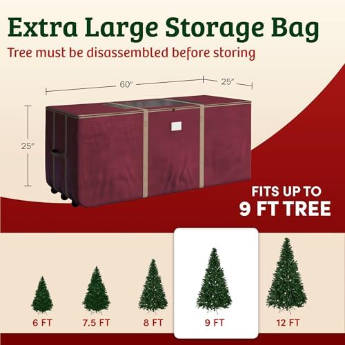 Elf Stor Christmas Tree Storage Bag with Wheels, Red, 60” x 25” x 25”