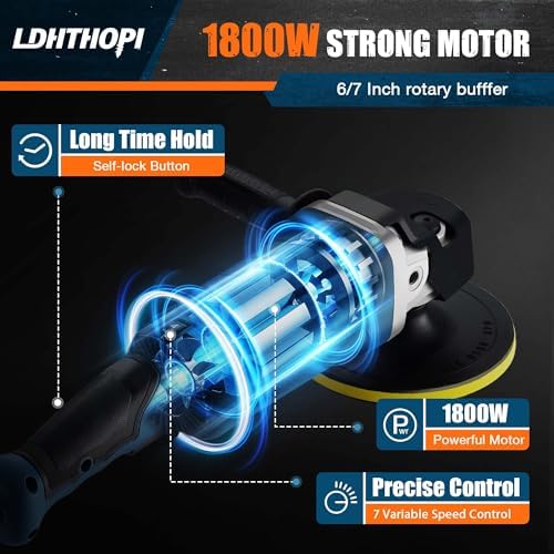 LDHTHOPI Buffer Polisher, 1800W 6 inch/7 inch Rotary Buffer Polisher Waxer, 2026 Upgraded 750-3100RPM Car Buffers and Polishers with 6 Variable Speeds, for Car, Boat, Furniture, Floor