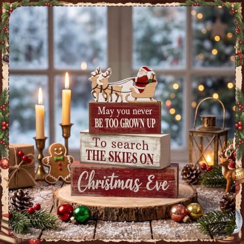 Moucuny 4 Pcs Christmas Table Decorations for Home Wooden Santa Sleigh Sign