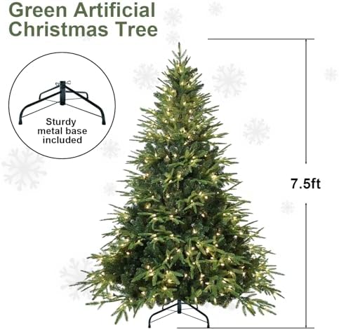 YUNKE Pre-Lit Artificial Christmas Tree with 650 Lights & 3135 Fluffy Tips