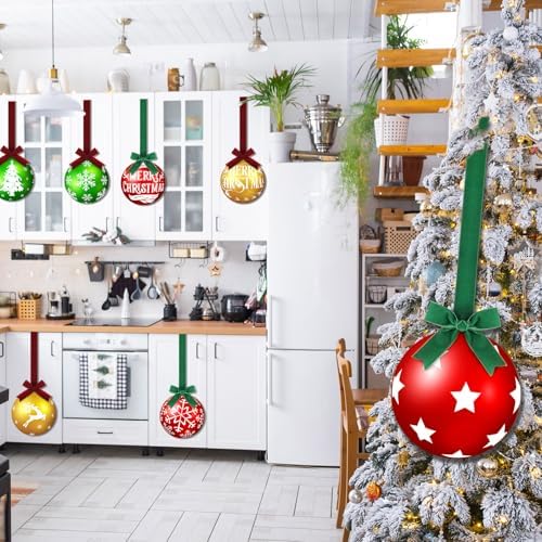 8 Pcs Christmas Kitchen Hanging Ornament, Wood, Ball Style