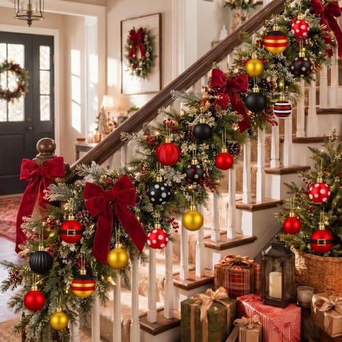 Lunmon 64 Pcs Mouse Christmas Ball Ornaments Red Black Yellow Xmas Baubles