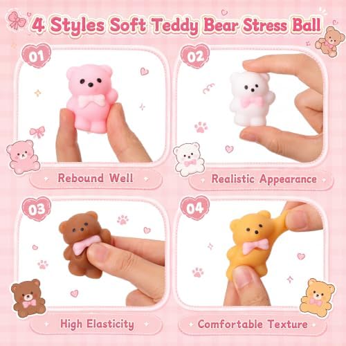 Thenshop 20 Pcs Bear with Pink Bow Balls 4 Colors Coquette Party Favors