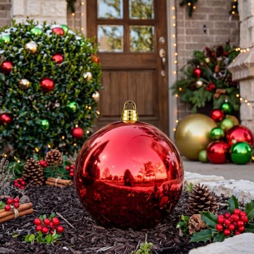Threan 12 Inch Large Red Shiny Christmas Ball Ornaments for Christmas Tree