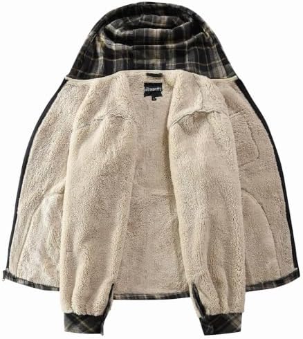 Elesuit Men's Full Zip Fleece Flannel Jacket Shirt Plaid Cotton Hoodie Coat