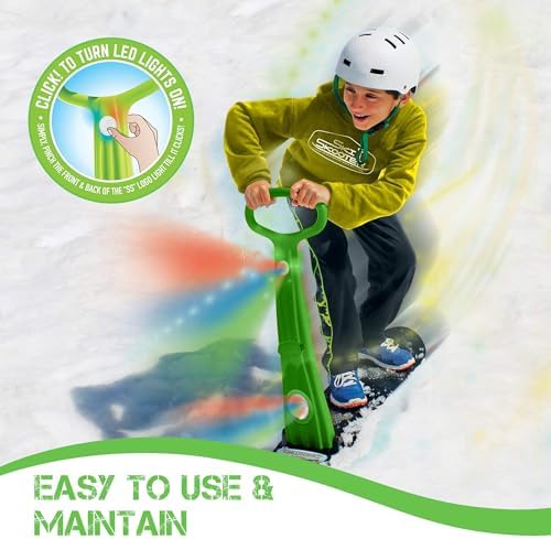 Geospace Winter Fun Foldable Snow Scooter, Ski Skate, Ski Skooter, Snow Sled, Kids Snowboard with 2 LED Light– Multi-Purpose Portable Sandboard, Snow Skate, and Kids/Teenager Sled for All Ages