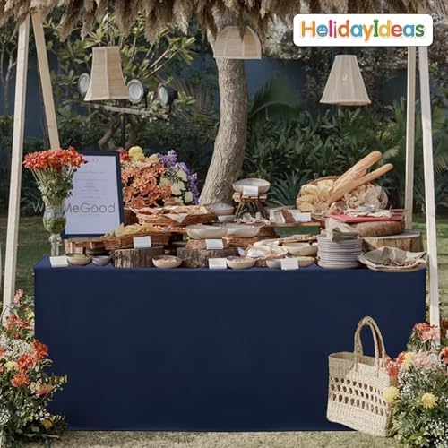 HolidayIdeas 4-Pack 6ft Open Back Fitted Tablecloths for Craft Shows Navy Blue