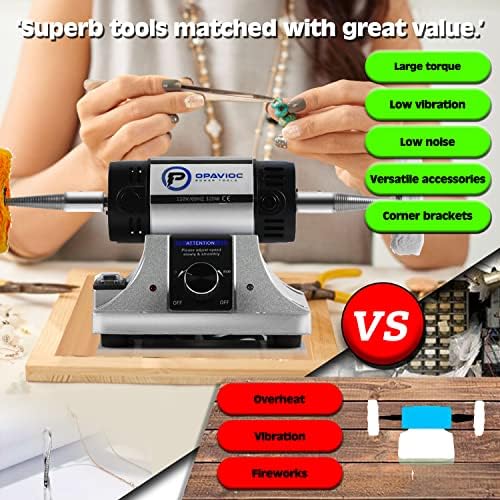 Jewelry Polisher - Adjustable Variable Speed Bench Grinder Polishing & Buffing Machine, Dental Buffer & Lathe - Includes 2 Cloth Wheels, 2 Abrasive Fiber Wheels, Safefy Glass, Polish Compound