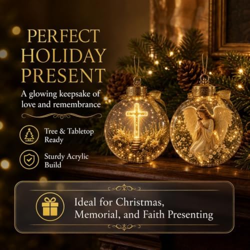Illuminated Scripture Keepsake Ornament, Lighted Hanging Decoration with Bible Verse, Religious Themed Holiday Ornament, Transparant Ball with 2D Flat Sheet for Christmas Tree Home Display，E