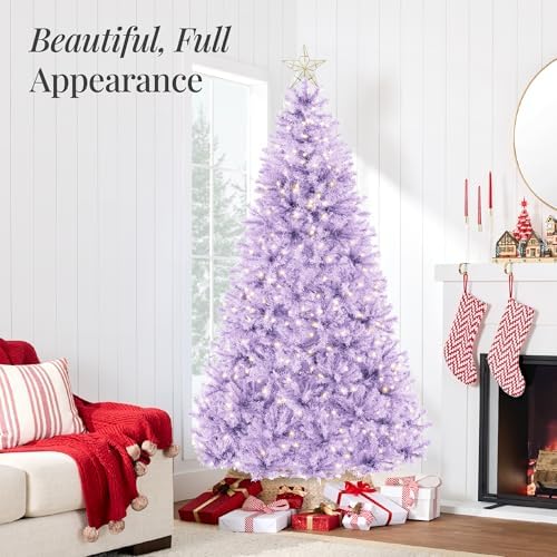 Best Choice Products 9ft Pre-Lit Lavender Christmas Tree, Full Artificial Holiday Decoration w/ 2,000 Branch Tips, 900 Lights, Foldable Base