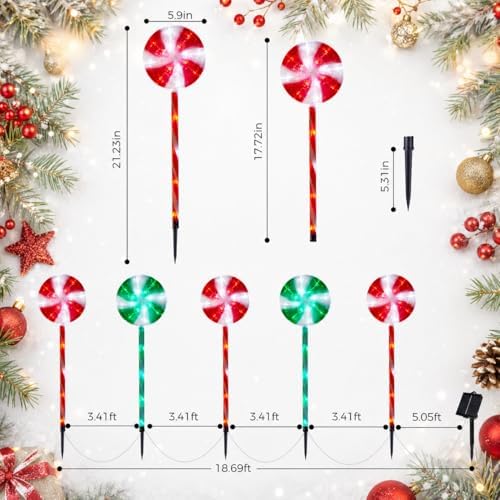 BRIGHTDECK 5 Pack Solar Christmas Pathway Lights, RedGreen Lollipop Stakes