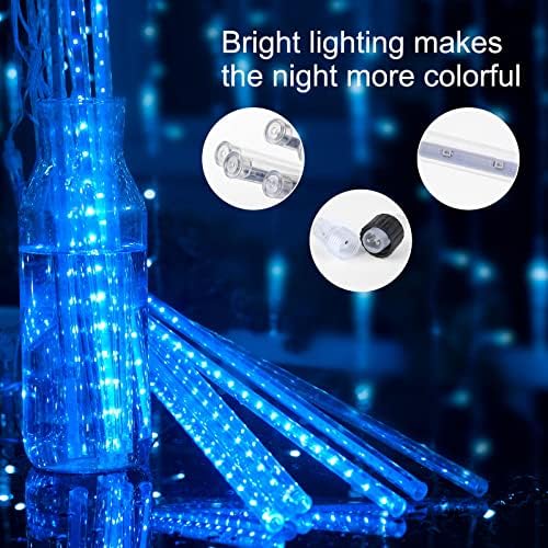 Meteor Shower Lights Outdoor, 16 Inches 16 Tubes 576 LED Icicle Lights, Waterproof Meteor Christmas Light Outdoor, Hanging Falling Rain Light for Tree Bushes Holiday Party Christmas Decor, Blue