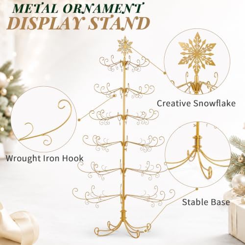 Karl home 6 ft Wrought Iron Snowflake-Top Ornament Display Tree, Yellow