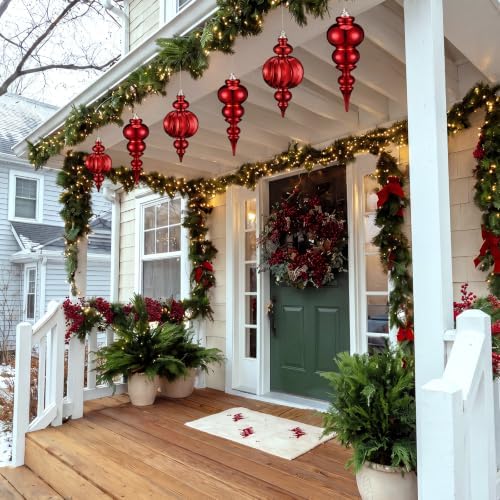 4 Pcs Large Christmas Finial Porch Ornaments 10.3 Inch Red Finial Decor
