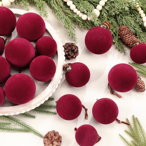 Foilswirl 36 Pcs Wine Red Velvet Christmas Balls, 2.36", 2.76", 3.15"