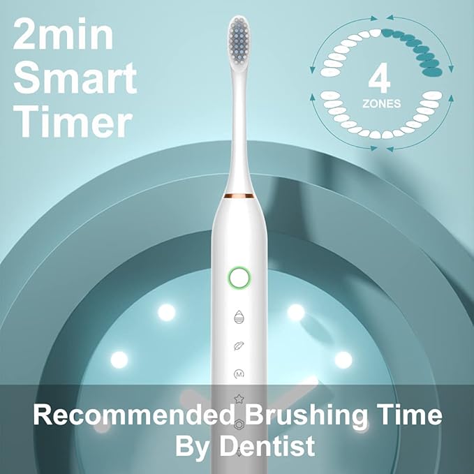 SUNPRO 2 Pack Adults Sonic Electric Toothbrush, 42000vpm, 6 Modes Rechargeable for Deep Cleaning Include 8 Heads (Black+White)