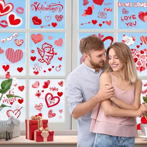 9 Sheets Valentines Window Clings, Valentines Day Decorations Heart Decor