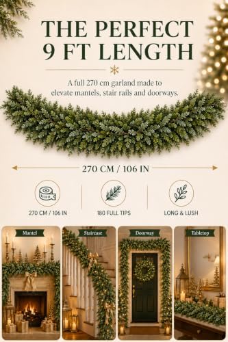 9 FT Christmas Cedar Garland, Real Touch Artificial Greenery, Mantel Decor