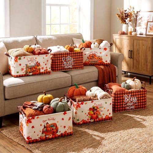 CHENGU 6 Pack Fall Storage Bins Thanksgiving Turkey Pumpkin Baskets Gift