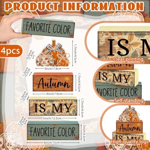Lineshading 4 Pcs Fall Table Decor Wooden Pumpkins, Autumn Block Signs
