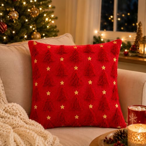 OHOME Christmas Decorations - Christmas Tree Red Pillow Covers 18x18 inch