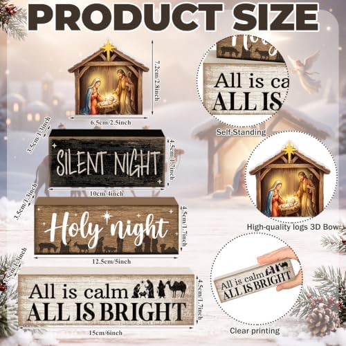 Lineshading 4 Pcs Christmas Table Decor, Nativity Scene Tiered Tray Decor